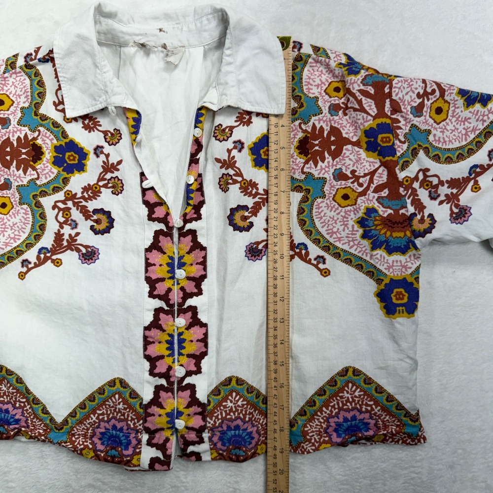 Cleobella Size M Jeni Blouse Top Lagos Print Button Down Cropped Boho Paisley - Picture 11 of 15